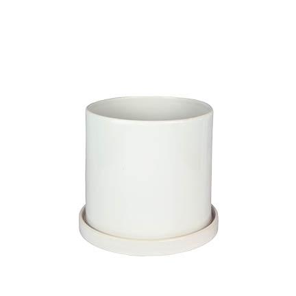 [56323] Capri pot with saucer white - 9x8.5"