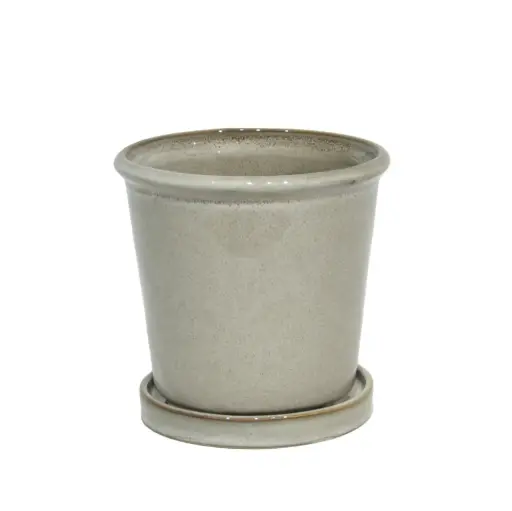 [56195] Glazed terra cotta planter with saucer taupe - 7x6"