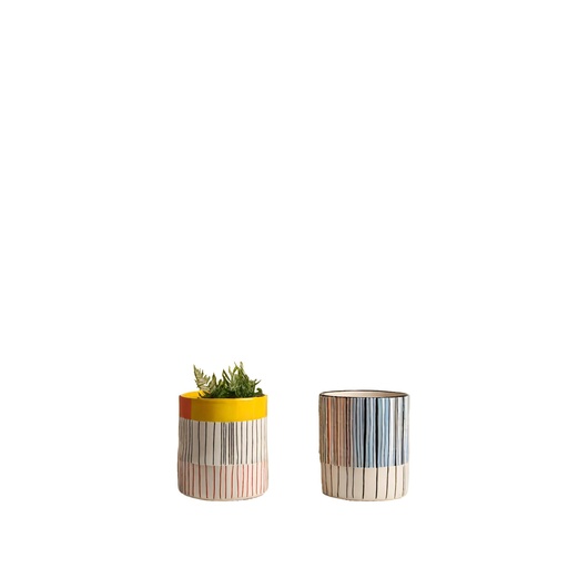 [63976] Soline pot round 2 assorted blue yellow white - 3x2.5"