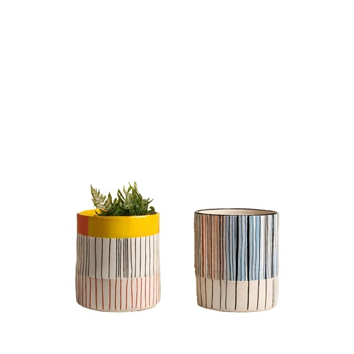 [63977] Soline pot round 2 assorted blue yellow white - 4.5x4.75"