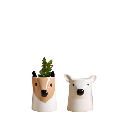 [63984] Fauna pot 2 assorted white brown - 4.75x5.25"