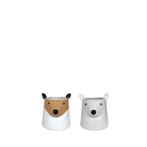 [63984] Fauna pot 2 assorted white brown - 4.75x5.25"