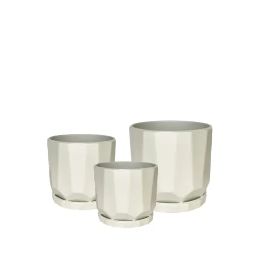 [63945] Cruz pot round set of 3 cream - 8.25x7.75"