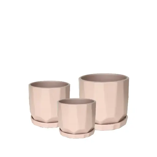 [63946] Cruz pot round set of 3 pink - 8.25x7.75"