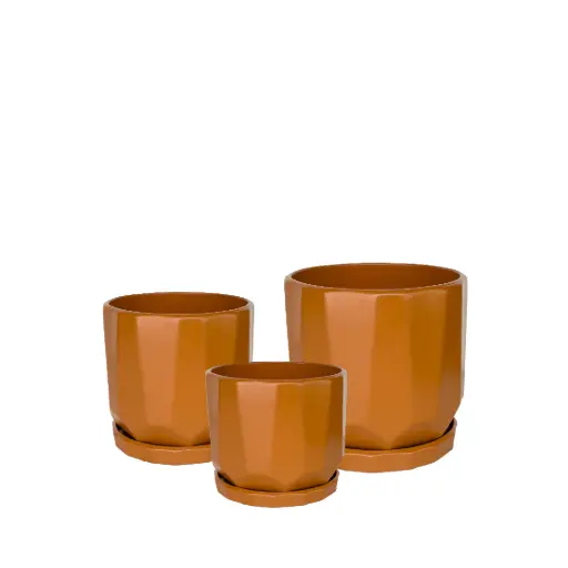 [63947] Cruz pot round set of 3 terra - 8.25x7.75"