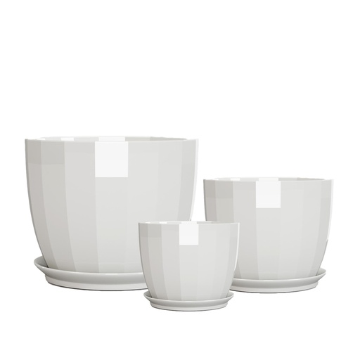 [63948] Linnie pot round set of 3 white - 8x7.5"