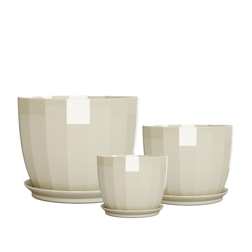 [63949] Linnie pot round set of 3 light green - 8x7.5"