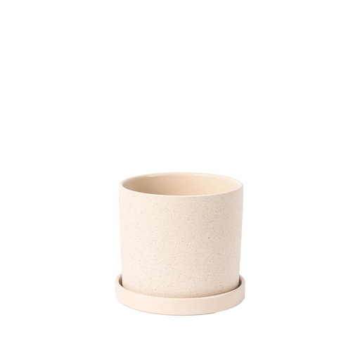 [63839] Capri pot with saucer white sand - 7x6.5"