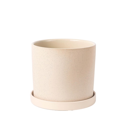 [63840] Capri pot with saucer white sand - 9x8.5"