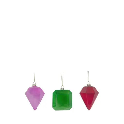[64572] Ornament gem pink green red - 3.25"