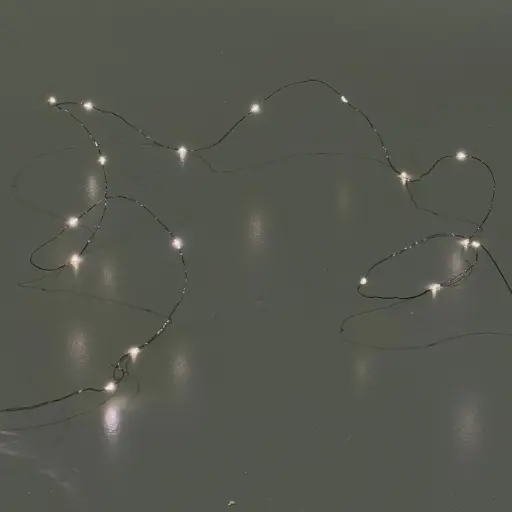 [64645] Single strand light string, 30L warm white, green, battery, timer - 10'