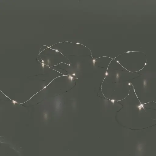 [64646] Single strand light string, 50L warm white, silver, battery, timer - 16.5'