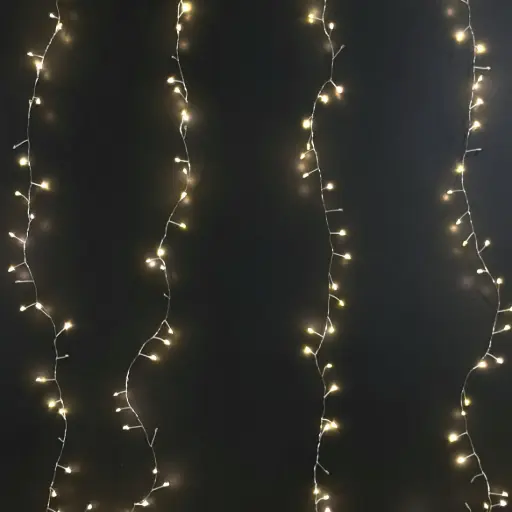 [64670] Curtain light string, 600L warm white, silver, timer, optional twinkle - 6.5x6.5'