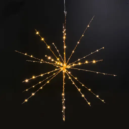 [64678] Starburst light, 130L warm white, copper, timer, twinkle - 21.5"