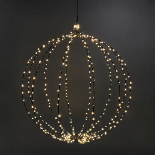[64686] Orb light, 360L warm white, black, timer, optional twinkle - 16"