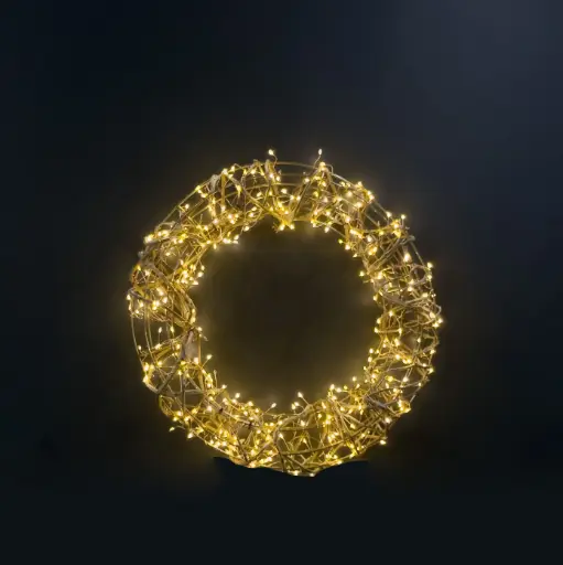 [64708] Rattan wreath light, 400L warm white, natural, timer, optional twinkle - 20"