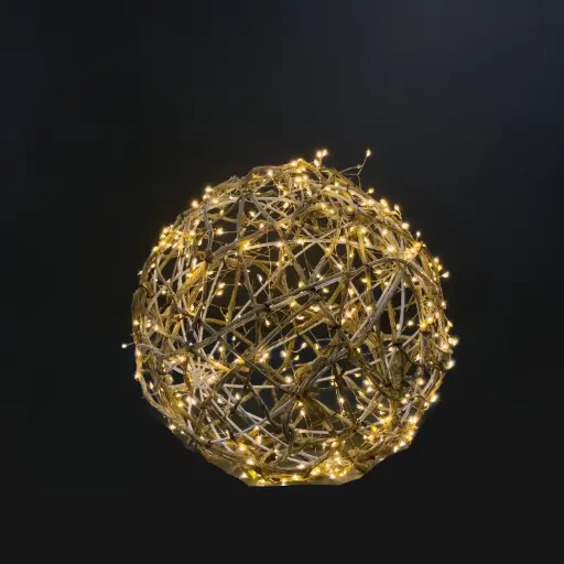 [64710] Rattan ball light, 400L warm white, natural, timer, optional twinkle - 14"