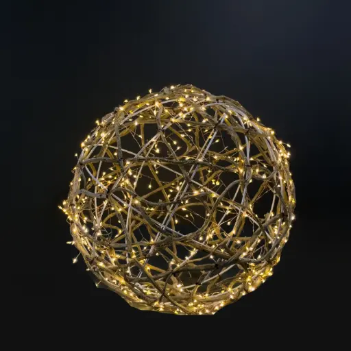 [64711] Rattan ball light, 560L warm white, natural, timer, optional twinkle - 18"
