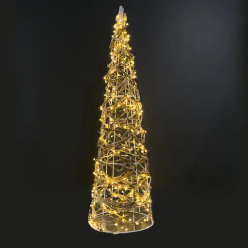 [64713] Rattan cone light, 360L warm white, natural, timer, optional twinkle - 32"