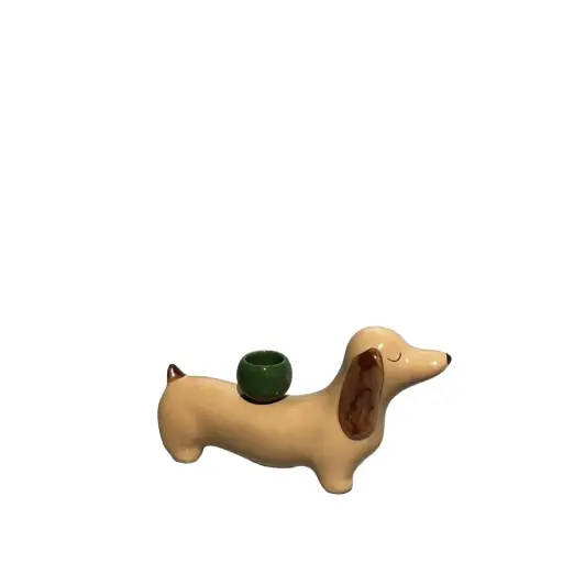 [64575] Coco dog candleholder green - 8x2.25x4.25"