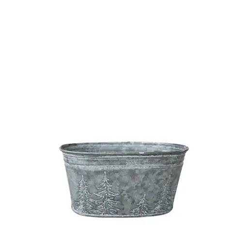 [64627] Forest pot with liner oval grey - 8.75x4x3.5"