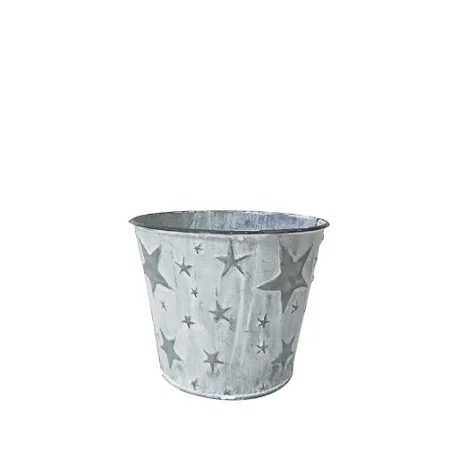 [64629] Starry pot with liner round grey - 6.25x5"
