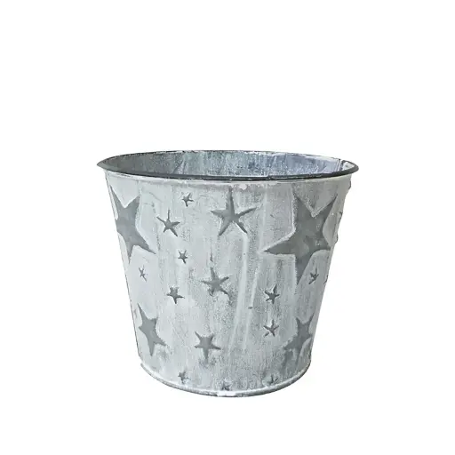 [64631] Starry pot with liner round grey - 11x9.75"