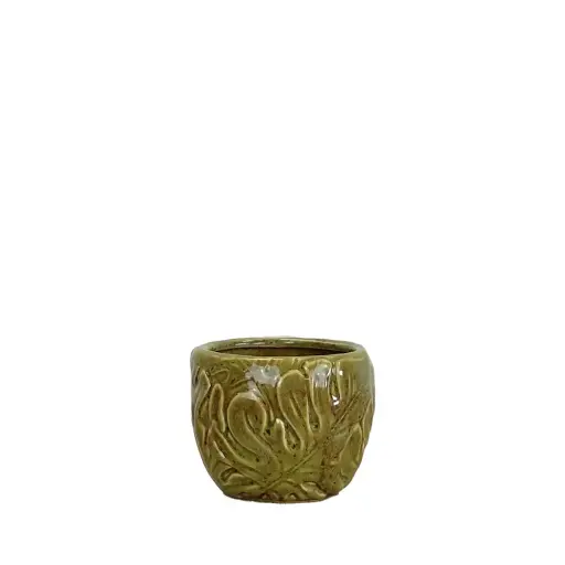 [64763] Monstera pot round green - 4x3.25"