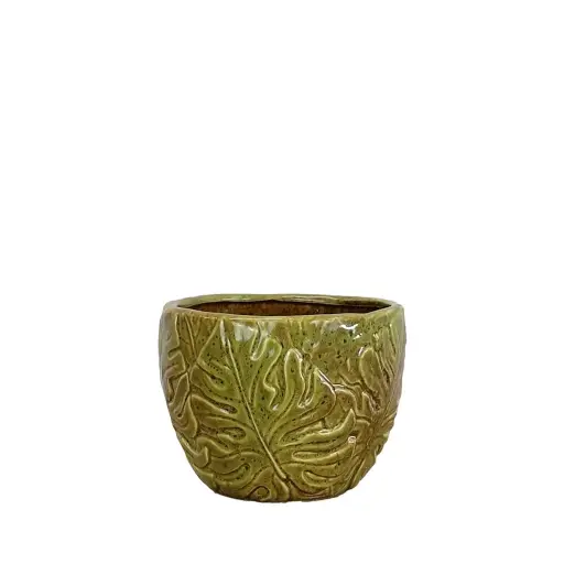 [64764] Monstera pot round green - 6x4.25"