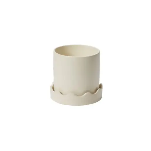 [64847] Pissaro Pot with Saucer 6"x 5.75" Off-White