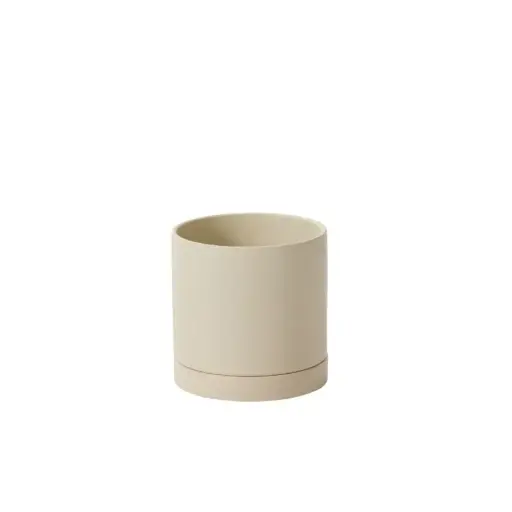 [65171] Romey Neutral Pot with Saucer 7"x 7" Tan