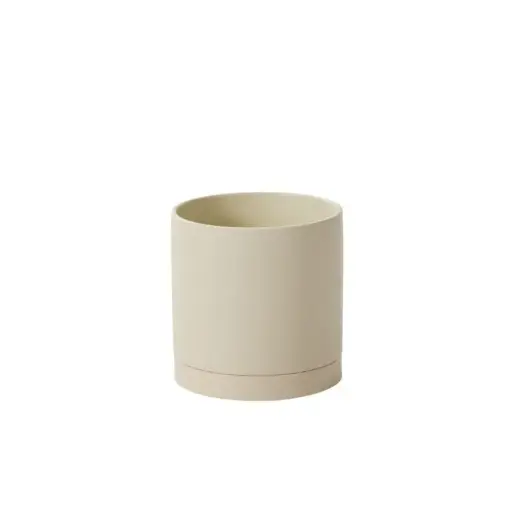 [65174] Romey Neutral Pot with Saucer 8"x 8" Tan