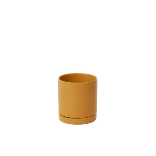 [65191] Romey Pot with Saucer 4.25"x 4.75" Ochre