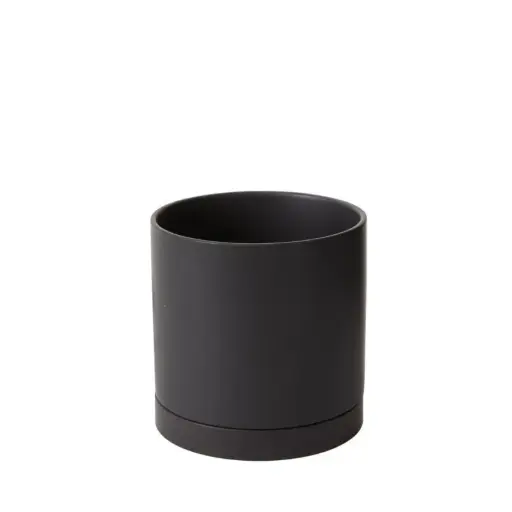 [65208] Romey Pot with Saucer 8"x 8" Black