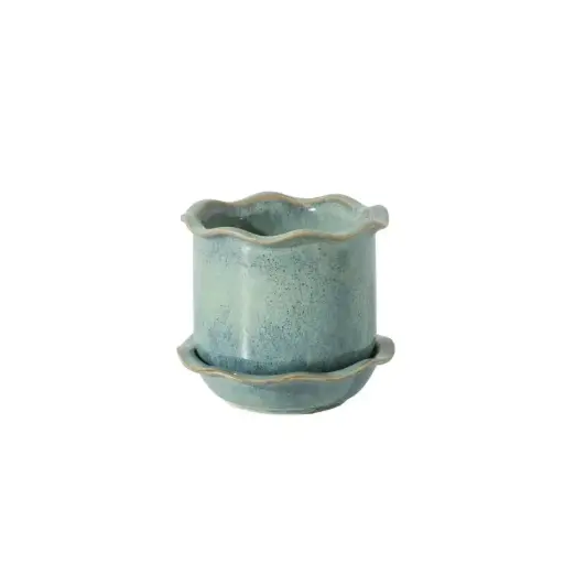 [65439] Aurina Pot with Saucer 6.25"x 5.5" green