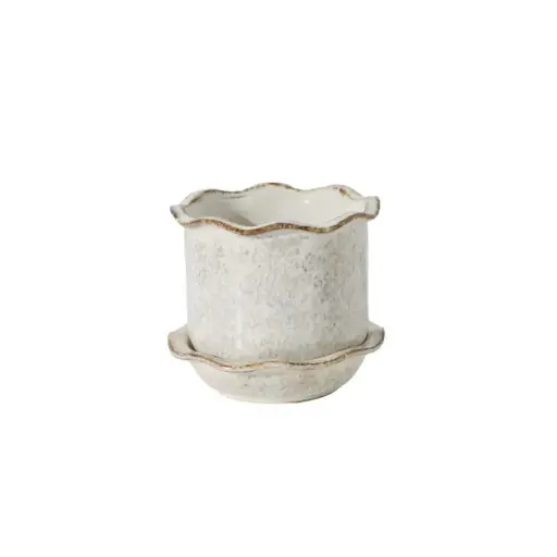 [65440] Aurina Pot with Saucer 6.25"x 5.5" off white