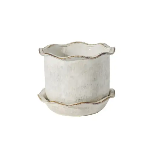 [65442] Aurina Pot with Saucer 8"x 6.5" off white