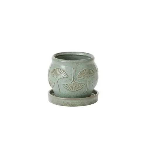 [65502] Biloba Pot with Saucer 5.75"x 6"x 5.75"