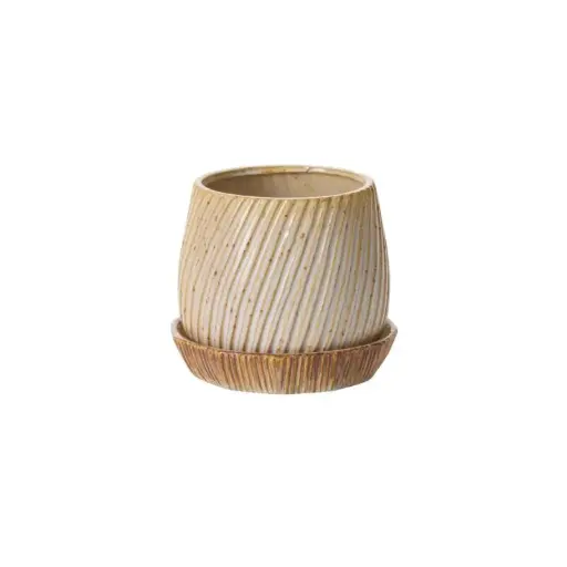 [65640] Carved Pot with Saucer 8.75"x 7.75"