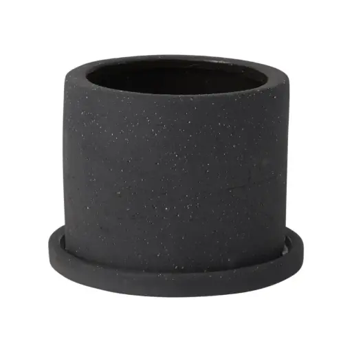 [65869] Easton Pot with Saucer 5"x 3.5" Black