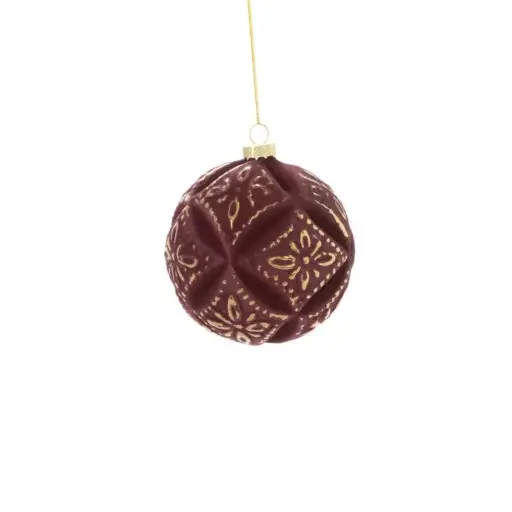 [65930] Embossed Velvet Ornament 4" Red