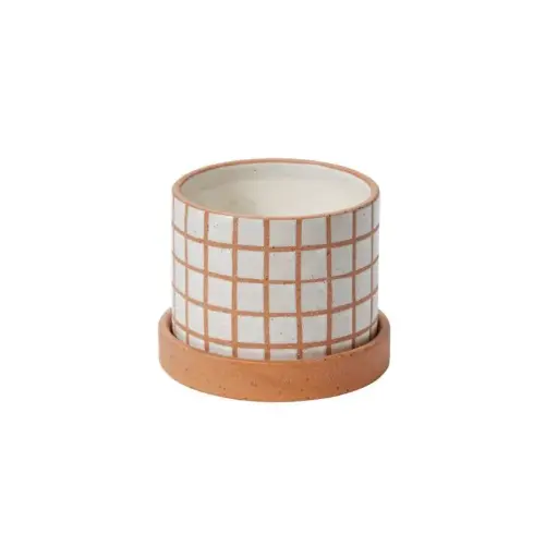 [66153] Gridline Pot with Saucer 5.5"x 4.25"