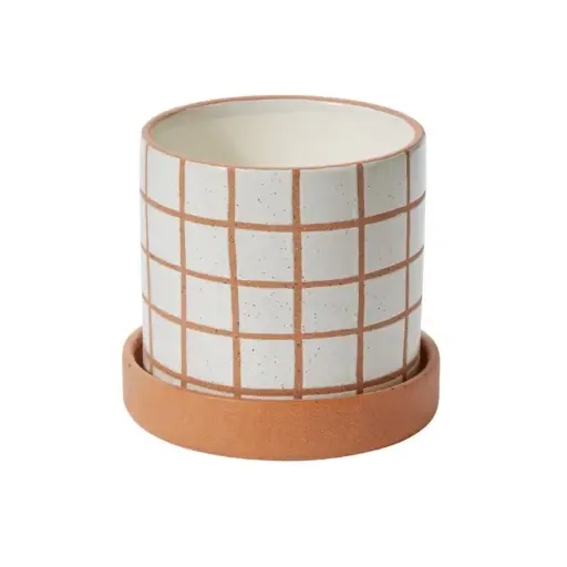 [66154] Gridline Pot with Saucer 7.5"x 7"