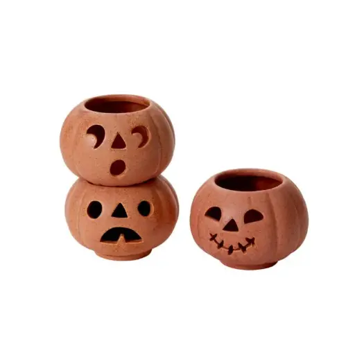[66157] Grinning Pumpkin Votive Set of 3 - 3.25"x 7"
