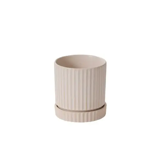 [66384] Los Feliz Pot with Saucer 5"x 5.5" Off-White
