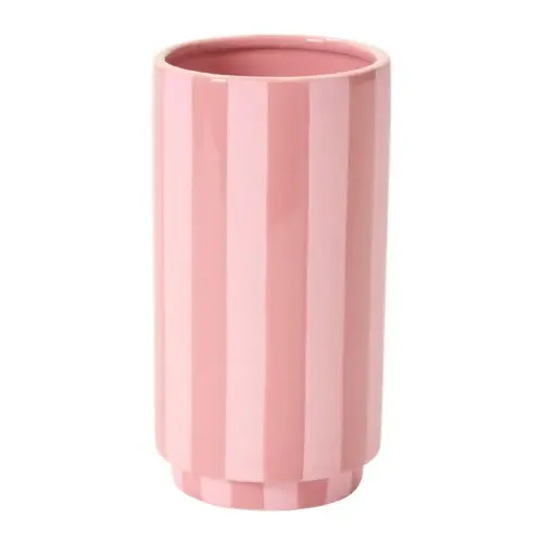 [66694] Pink Striped Vase 4.25"x 8"