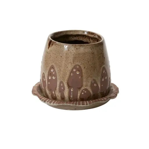 [67157] Wild Mushroom Pot with Saucer 7.75"x 6"
